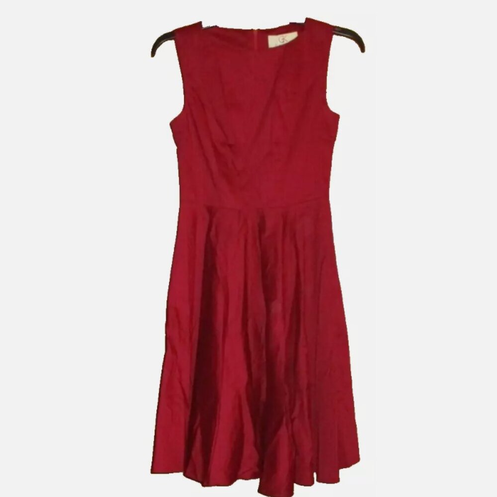 Red Sleeveless Dress XS Flared Skirt Cotton Blend Belt Loops NWT Back Zip